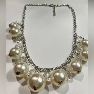 Talbots necklace cream white faux pearls and clear beads on a silver-tone chain